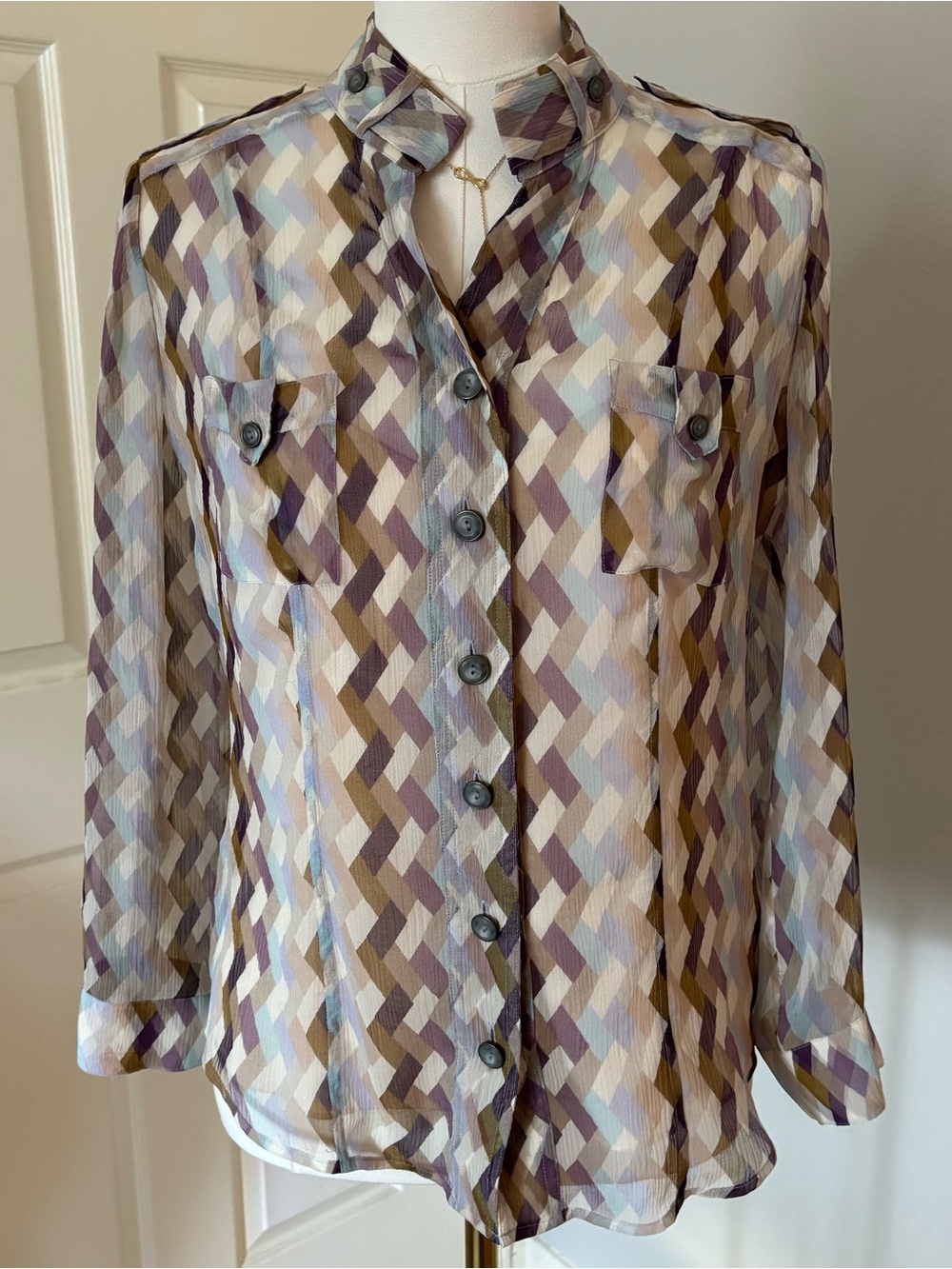 Diane von Furstenberg DVF 100% Silk Geometric Blouse Size 6